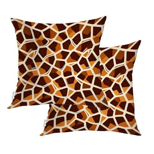 Brown Giraffe Print Throw Pillow Covers, Abstract Animal Skin Cushion Cases Digital Blended Hidden Zipperl Decorative Pillow Covers Square 16X16 in 2 Pcs - color: Brown Giraffe Print 1 Brown03, size: 16" x 16" (Pack of 2)