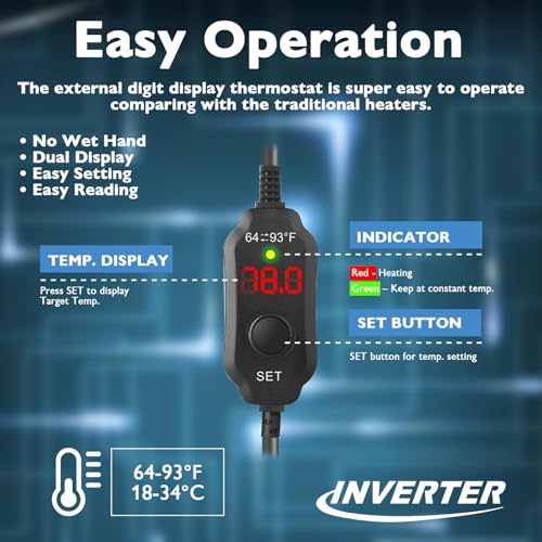 AquaMiracle Submersible Aquarium Heater, 100W Fish Tank Heaters with LED Digital Temp Display, Dry-Run Auto Power-Off & Overheat Protection, for Freshwater and Saltwater Tanks (10-20 Gal) - size: For 10-20 Gal Aquariums