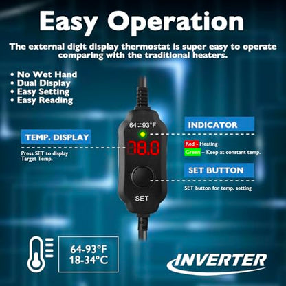 AquaMiracle Submersible Aquarium Heater, 100W Fish Tank Heaters with LED Digital Temp Display, Dry-Run Auto Power-Off & Overheat Protection, for Freshwater and Saltwater Tanks (10-20 Gal) - size: For 10-20 Gal Aquariums