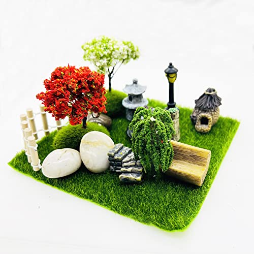 Cayway 26 PCS Outdoor Fairy Garden Miniatures Mini Zen Garden Accessories, Artificial Grass, Model Trees, Terrarium Ornaments, Dollhouse Supplies, Bonsai Decorative Craft Tools Kit