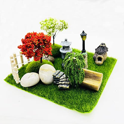 Cayway 26 PCS Outdoor Fairy Garden Miniatures Mini Zen Garden Accessories, Artificial Grass, Model Trees, Terrarium Ornaments, Dollhouse Supplies, Bonsai Decorative Craft Tools Kit