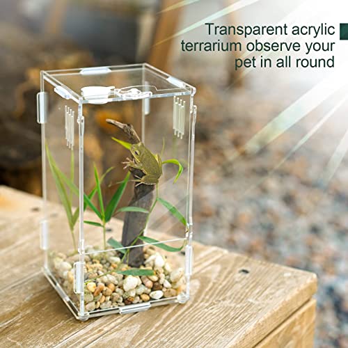 BETAZOOER Small Acrylic Reptile Tank Habitat Locking Terrarium 4''x4''x8'' - size: Small