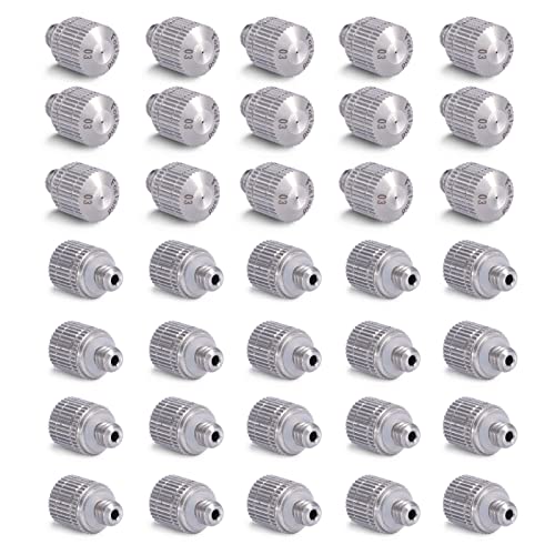 Fogland Stainless Steel Misting Nozzles, 35 Pack, 0.012" Orifice Mist Heads | 10/24 UNC for Outdoor Misting Cooling Systems, Rustproof Stainless Steel Construction, Anti-clog Replacement Nozzles - size: 0.012Orifice/35pcs