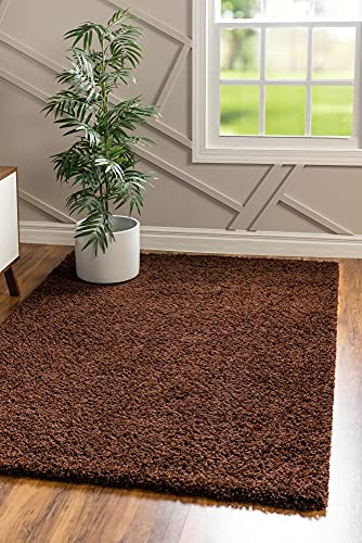 Unique Loom Solid Shag Collection Area Rug (1' Square, Chocolate Brown) - color: Chocolate Brown, size: 1' x 1' (Square)