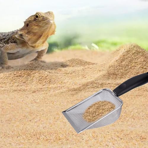 Reptile Sand Substrate Scoop Fine Mesh Reptile Feeding Tong (Black-2mm) | Stainless Steel 2mm Fine Mesh Reptile Scooper Terrarium Substrate Sand Bedding Litter Cleaner 2 Pcs Reptile Feeding Tongs - color: Black-2mm