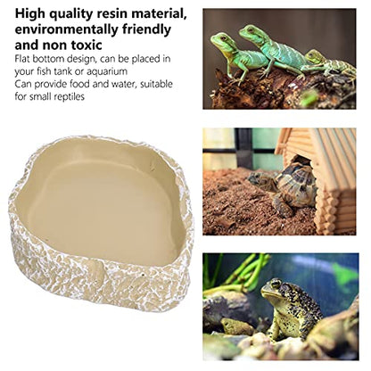 Omabeta Reptile Food Bowl Durable Resin Feeding Dish for Turtles Lizards Frogs Yellow 10.7x7.5cm