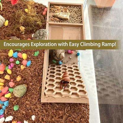 Hermit Crab Hideaway,Underground Habitat and Climbing Toy, 3D Printed Shelter for Hermit Crabs, Turtles, Lizards, and Tarantulas (Wood Color, Left) - size: Left