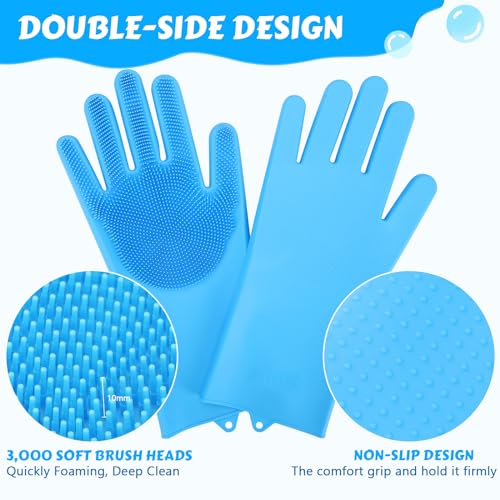 Pecute Silicone Pet Grooming Gloves for Washing Cats Dogs Bath Brush Large | 3,000 soft bristles, Gentle massage & deshedding, Dishwasher safe, For large/thick coats, Home/car cleaning - size: Large