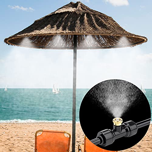 Brass Mister Nozzles 20 Pack with Misting Nozzle Tees & End Plugs | 20 Pack Misting Nozzle Tees, 2 Pack End Plugs, Outdoor Cooling System, Patio Misting System - size: 20 Brass Nozzles+20 Nozzle Tees+2 End Plugs
