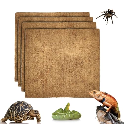Hamiledyi Reptile Carpets 4Pcs Natural Coconut Fiber Tortoise Carpet Mats for Pet Terrarium Liner Reptile Supplies for Lizard Snake Chameleon Turtle Bedding Bunny Rabbit Mat - size: 15.75×15.75 inches