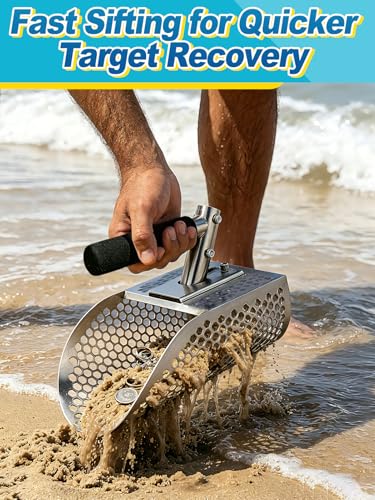 Biggun 2pcs Sand Scoop for Metal Detecting, 304 Stainless Steel Material | 45in Long Shark Tooth Sifter, Sand Shovel Sifter for the Beach Underwater Treasure Hunting, Metal Detector Scoop Accessories