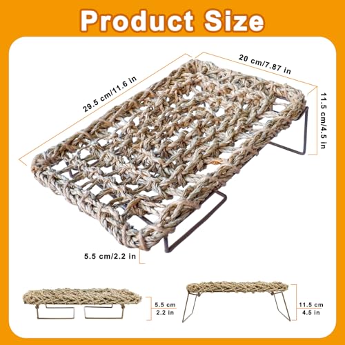 Bearded Dragon Hammock - Reptile Tank Accessories with Adjustable Metal Legs - Natural Seagrass Basking Platform Bed Habitat for Lizards, Leopard Gecko, Snake, Turtle, Hermit Crab and Frog (Rectangle)