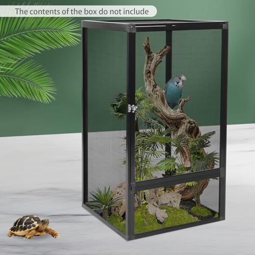 Aluminum Alloy Reptile Terrarium Escape, Lock Design Portable Reptile Cage | 17.72"×17.72"×31.50" Portable Reptile Habitat, Indoor & Outdoor Use, 44.09lbs Capacity