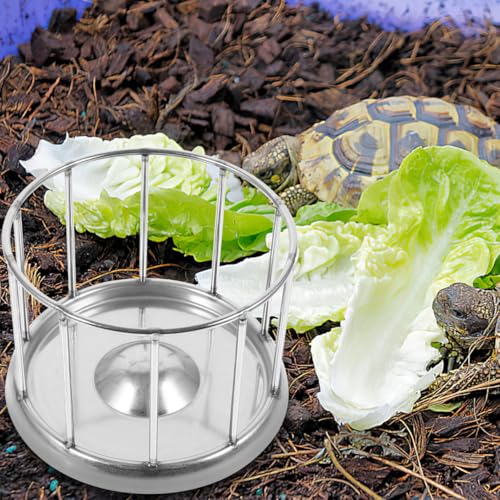 POPETPOP Stainless Steel Reptile Water Dish : Tortoise Feeder with Stable Base Reptile Food Bowl for Bearded Dragon Lizard Frog Gecko, 4.32X4.32X3.14in