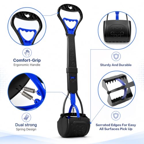 31inch Large Pooper Scooper for Dogs with Long Handle, Sturdy & Durable, Not Easy to Break, Lightweight & Easy to Use, Easy to Pick Up from Grass and Gravel | Less Bend Down, One-hand Operate Pick up for all Surface, Heavy Duty Poop Scooper for Large Medi