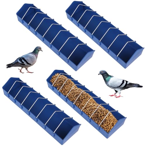 4 Pcs Large Pigeon Feeders 8-Slot Bird Dispensers, Poultry Feeding Dishes with with Removable Steel Wires, Thick Durable Slot Container for Feeding Parrots, Chickens, Ducks