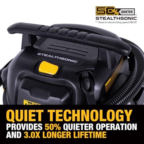 DEWALT Stealthsonic 12 Gallon 5.5 HP Shop Vacuum Wet and Dry, DXV12P-QTE | Ultra Quiet Motor with Powerful Suction, 6 Dust Bags & Accessary Storage Bag Design for Garage Workshop and Jobsite Cleanup - size: 12 Gal (6 Dust Bag)