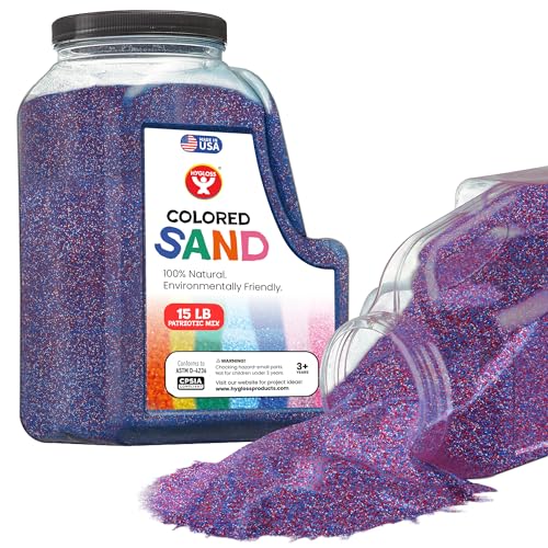 Hygloss Colored Sand – Patriotic Red, White & Blue Color Celebration Craft Sand for Art, July 4th, New Year’s, Holiday Decor, Kids Party Crafts – 100% Natural & Environmentally Friendly (15 lb Bottle) - color: Patriotic Mix, size: 15-Pound