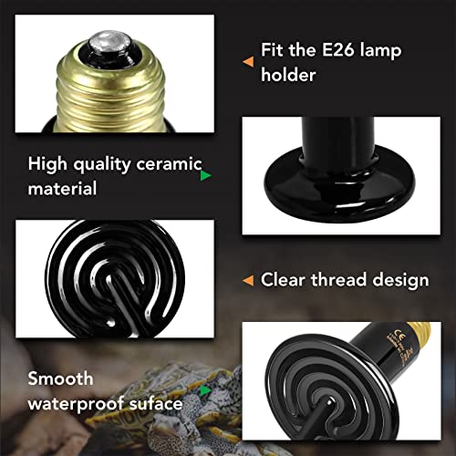 Simple Deluxe 40W Reptile Heat Lamp Bulb No Light Visible Ceramic Heat Emitter Brooder Coop Heater, 2 Pack