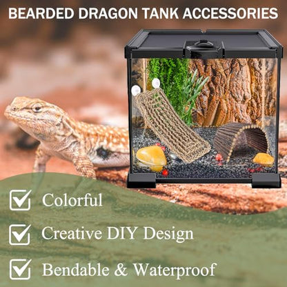RUNANIA Bearded Dragon Tank Accessories, Reptile Mat Hammock Plants Bridge Jungle Climber Vines Terrarium Decorations for Bearded Dragon Lizard Snake - size: Large