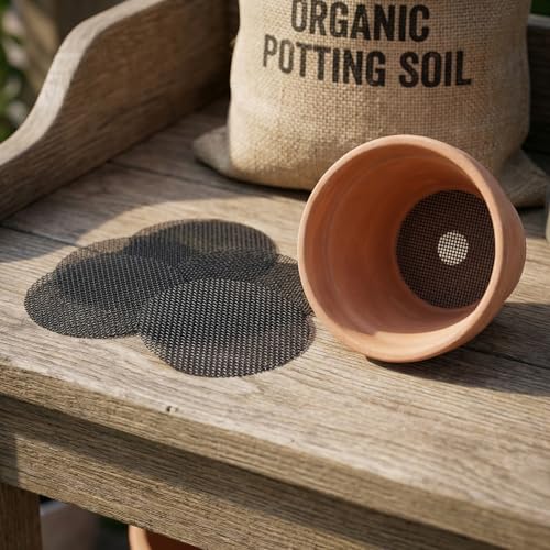 50 PCS Mesh for Plant 1.2/2/2.8 Inch Assorted Sizes Rounds Drainage Hole Mesh Pad Planter Bottom Drainage Inserts Grid Mat for Potted Succulent (3x3CM) - size: 3x3CM