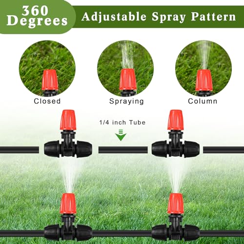 Pushglossy 36 Pcs 1/2" to 1/4" Drip Irrigation Fittings Kit Anti-Drop Barbed Tee Connector 2 4 6 Way Locked Tee Easy Connector Tubing End Plug Misting Nozzle Irrigation Hose Adapter for Plant System
