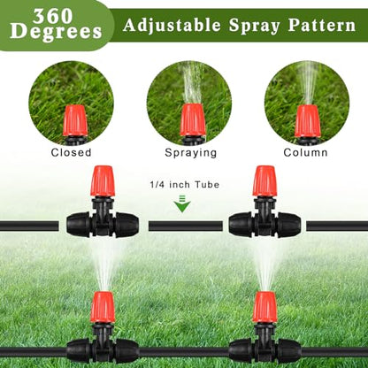 Pushglossy 36 Pcs 1/2" to 1/4" Drip Irrigation Fittings Kit Anti-Drop Barbed Tee Connector 2 4 6 Way Locked Tee Easy Connector Tubing End Plug Misting Nozzle Irrigation Hose Adapter for Plant System
