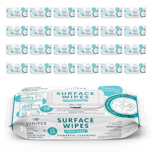 Juniper CLEAN 24 Pack Surface Cleaning Wipes Bleach Free, All-Purpose Cleaner for Bathroom, Kitchen, Office, 1728 Count Soft Flow, Fresh Scent, Bleach Free, Lint Free, Durable - size: 72 Count (Pack of 24)