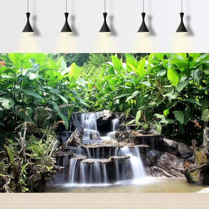 Waterfall Aquarium Background Garden Style Lush Green Plants Terrarium Backgrounds Cascading Falls Stream Jungle Rocks Fish Tank Background Garden View Landscape Reptile Tank Backgrounds 24x12in - color: Leaf_Green, size: 24(W)x12(H)inches/ 60(W)*30cm(H)