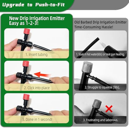 10PCS Push-to-Connect Drip Irrigation Emitters for 1/4 inch Irrigation Tubing, Two-Way Connection Adjustable Drip Emitter Sprayer with Stake, Irrigation Dripper Sprinklers for Drip Irrigation System - size: 10PCS Two-Way Drip Irrigation Emitters Sprayer