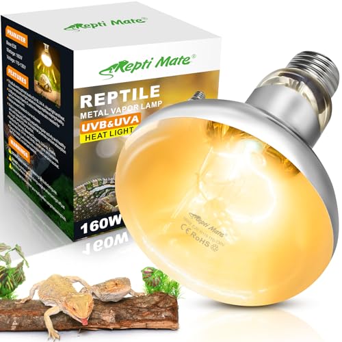 160W Reptile Heat Lamp Bulbs, Full Spectrum UVA/UVB Reptile Light Bulb and Basking Spot Light, UVB Light for Reptiles and Bearded Dragon, Turtle, Lizard, Snake, Amphibians - style: 160W UVB Bulb
