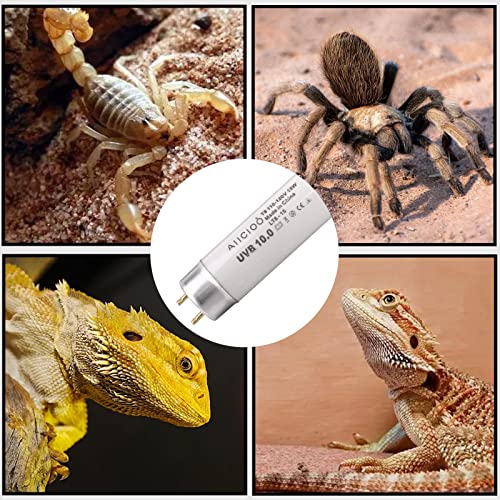 Aiicioo T8 UVB Reptile Light - 10.0 15W Reptile Fluorescent Light Bearded Dragon Desert UVB Bulb 18 inch 15 watt for Chameleon Tortoise Reptile and Amphibian - style: T8 Tube-15W 10.0