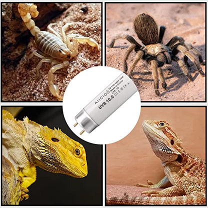 Aiicioo T8 UVB Reptile Light - 10.0 15W Reptile Fluorescent Light Bearded Dragon Desert UVB Bulb 18 inch 15 watt for Chameleon Tortoise Reptile and Amphibian - style: T8 Tube-15W 10.0