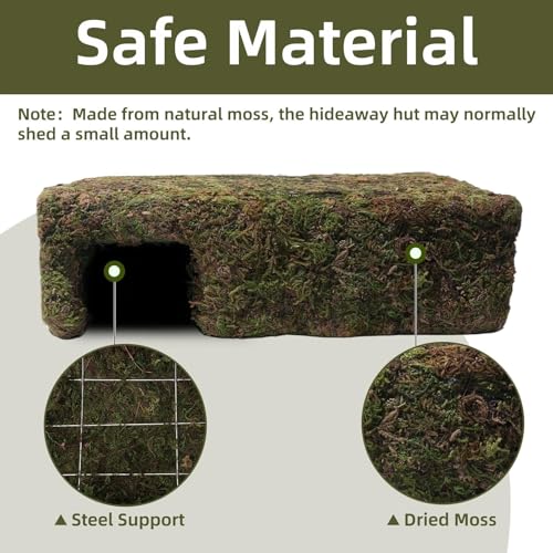 Yellow Mossy Cave Hide for Reptiles, Lizard Gecko Snake Shelter Hut | Yellow Color Lizard Moss Hideout, Snake Cave Hut, for Themed Terrarium Ideal for Gecko Hamster Snake to Rest & Hide
