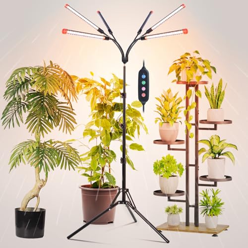 6Head Grow Light with Stand for Tall and Large Indoor Plants, Bonsai Tree, Big Coverage and Bright Plant Growing Lamps, 4/8/12/16/20H Timer, 54 Watt Power Draw, NO Need Adapter, 360° Gooseneck - size: Stand-6Head-54W