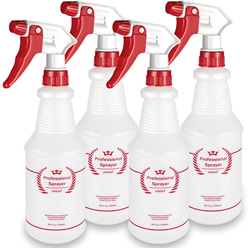 Uineko Empty Spray Bottles, Heavy Duty Sprayer, Mist & Stream, 4 Pack 24 Oz | Professional Spray Bottle, Leak-Proof, Better Trigger, Measurements, All-Purpose for Cleaning Solutions, Planting, Detailing - size: 24 Oz, 4 Pack