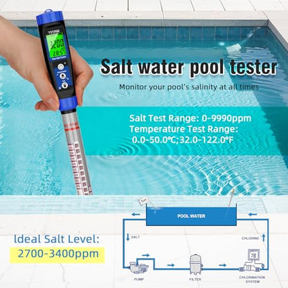 Truncheon Salt Meter Digital Salinity Tester for Saltwater Pool&Spa | Pool Tester Digital,Accurate Salt Testing Kit for Sodium Chloride Content 0-5100 ppm, Swimming Pool, Spa, Hot Tub - color: Black salinity meter