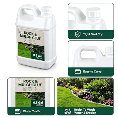 0.5 Gallon Rock Glue for Landscaping, Water-Based Gravel Binder | Landscape Adhesive for Gravel, Pebbles, Mulch and Decorative Rocks, Clear Drying Formula for Gardens, Pathways and Yards
