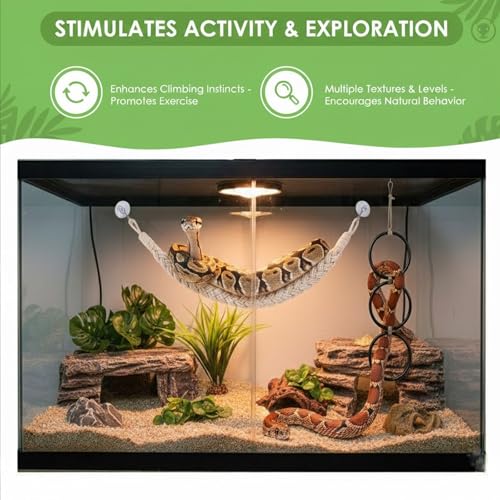 2pc Snake Climbing Toys, Reptile Enrichment Toys Climbing Rings Swing Climbing Rope for Ball Python Corn Snake Durable Habitat Decor Tank Accessories for Garter Snakes, Gecko, Chameleon, Iguana,Lizard
