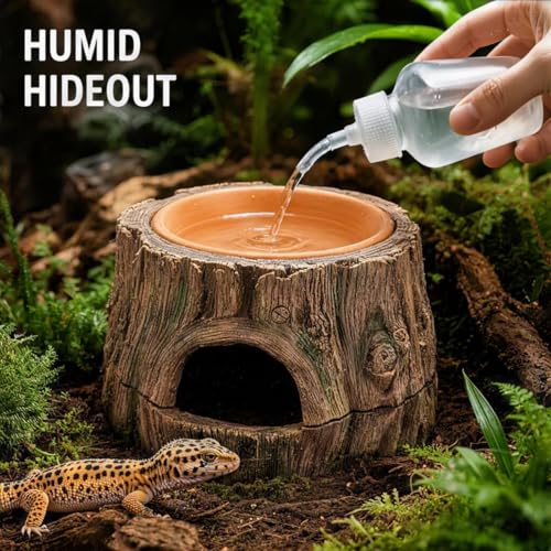3 in 1 Small Reptile Humid Hide Leopard Gecko Hide Crested Gecko Tank Accessories with Detachable Base