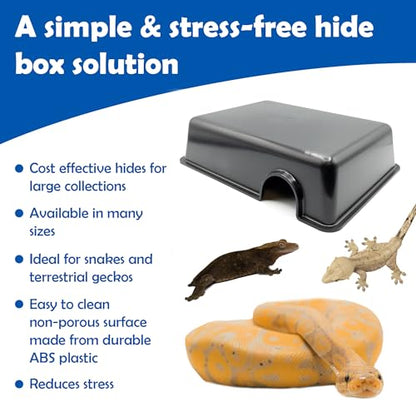 Pangea Reptile Hide Box (C- Medium), Black | Fits Most Standard Rack Units, Usable as Snake Tank Accessories, Good for Ball Python, Boas, Leopard Geckos, Kingsnake - size: C- Medium