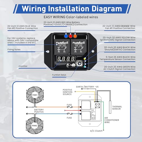 12V Digital Radiator Fan Switch Kit with Mounting Kit, Dual Electric Fan Switch Replace #0444, Adjustable 104°F-230°F w, IP54 - style: Digital Radiator Fan Controller Switch Kit