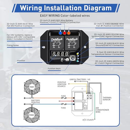 12V Digital Radiator Fan Switch Kit with Mounting Kit, Dual Electric Fan Switch Replace #0444, Adjustable 104°F-230°F w, IP54 - style: Digital Radiator Fan Controller Switch Kit