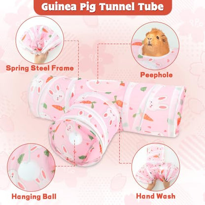 YUEPET Guinea Pig Tunnel, Guinea Pig Toys, 3-Way Play Tunnel Hideout, Pink | Guinea Pig Play Tubes, Collapsible Design, Hanging Play Ball, Folds for Storage, for Bunny Chinchilla Ferret Hamster - color: Pink