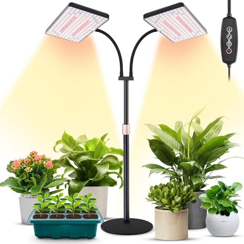 LBW Desk Grow Lights for Indoor Plants, 428 LEDs Full Spectrum Plant Light | 2-Head Tabletop Grow Light, 3/6/12H Auto Timer, 6 Brightness Levels,10-26" Height Adjustable, 3 Light Control Modes - size: 2-Head