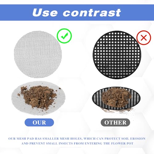 20 Pcs Flower Pot Hole Mesh Pad, 4 Inch Round Bonsai Pots Bottom Grid Mat Keep Soil from Flowing Away Plant Pot Drainage Mesh Hole Screens for Garden Outdoor Potted Plants