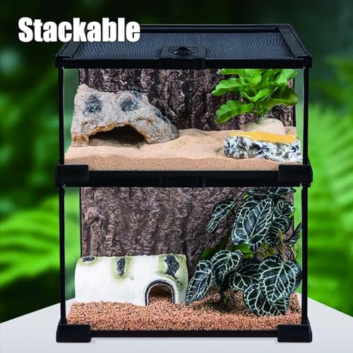 Reptile Terrarium Tank, Glass Reptile Vivarium, Sliding Mesh Cover, for Lizards, Horned Frogs, Snakes, Spiders, Turtle(S, 2.4Gal (12"x7.8"x6"))