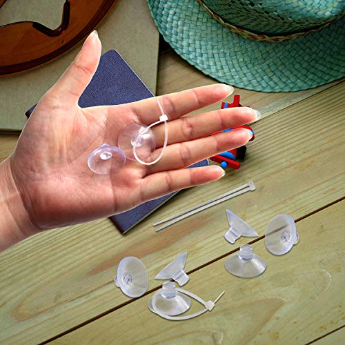 FEBSNOW Aquarium Suction Cups with Ties, Fish Tank Plant Holders | 10 Pack Clear Suction Cups, 30 Pcs Adjustable Cable Ties, for Aquarium Fish Tank Plants Moss Shrimp Nest, Strong Grip Hold