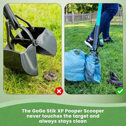 GoGo Stik XP Consumer Reports #1 Rated Ergonomic Scooper 2024, 2026. Quick, Clean, & Convenient Pro Pooper Scooper for All Dog Pet Waste Cleanup. Use Store Bags or Heavy Dootie Bags. - size: 1 Count (Pack of 1)