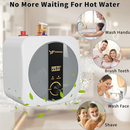 2.5 Gallon Mini Tank Electric Water Heater – 1500W 110V Under Sink Instant Hot Water Heater with Digital Display & Pressure Relief Valve, Compact Space-Saving Design for Kitchen, Bathroom, RV & Camper